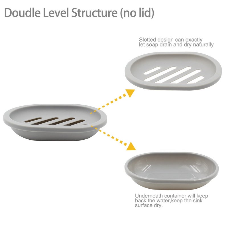 Topsky 2-Pack Soap Dish with Drain, Soap Holder & Saver, Easy Cleaning, Dry, Stop Mushy Soap (Gray) - Image 2